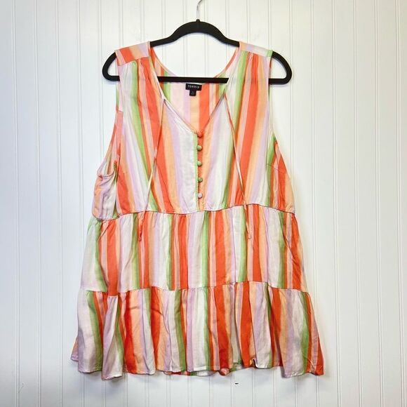 Torrid Rayon Slub Button-Front Tiered Tank Orange green Striped Women's 3xl - Picture 2 of 14